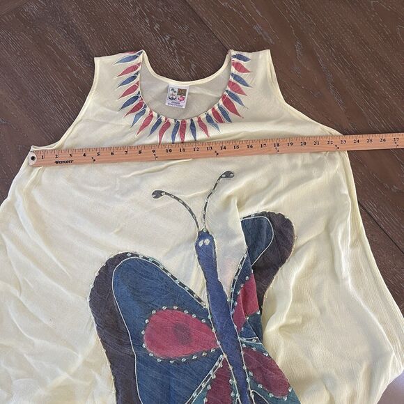 Fairy Butterfly Dress Free Size Yellow Rayon Boho A-line Flowy Festival Beaded - Picture 10 of 11